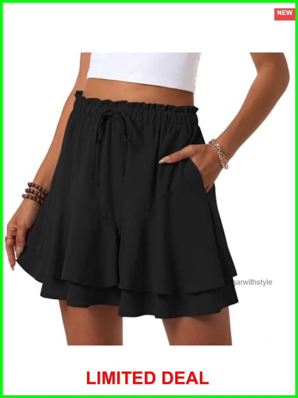 Flowy Ruffle Hem Skort Shorts with Pockets Polyester Boho Mini